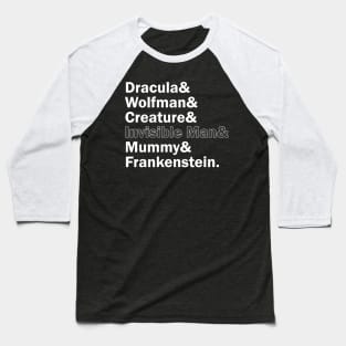 Funny Names x Universal Monsters (Dracula, Creature, Wolfman, Invisible Man, Mummy, Frankenstein) Baseball T-Shirt